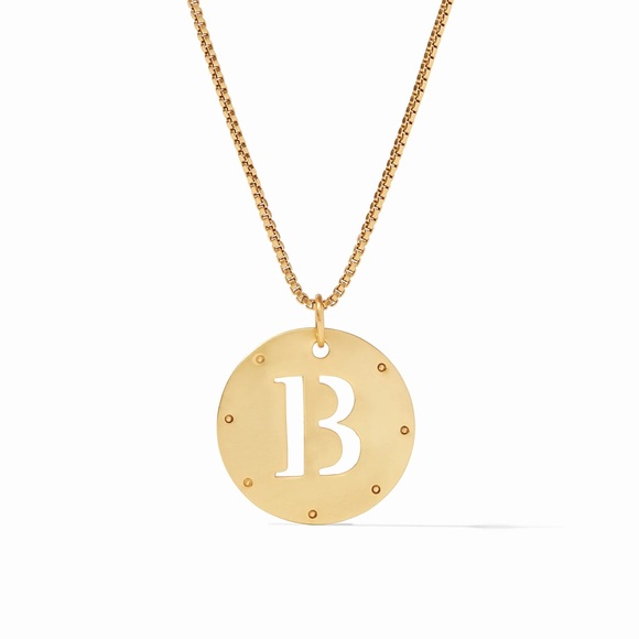New W/ Tags Designer Julie Vos Monogrammed Initial B 23 K Gold Pendant Necklace - Picture 2 of 7